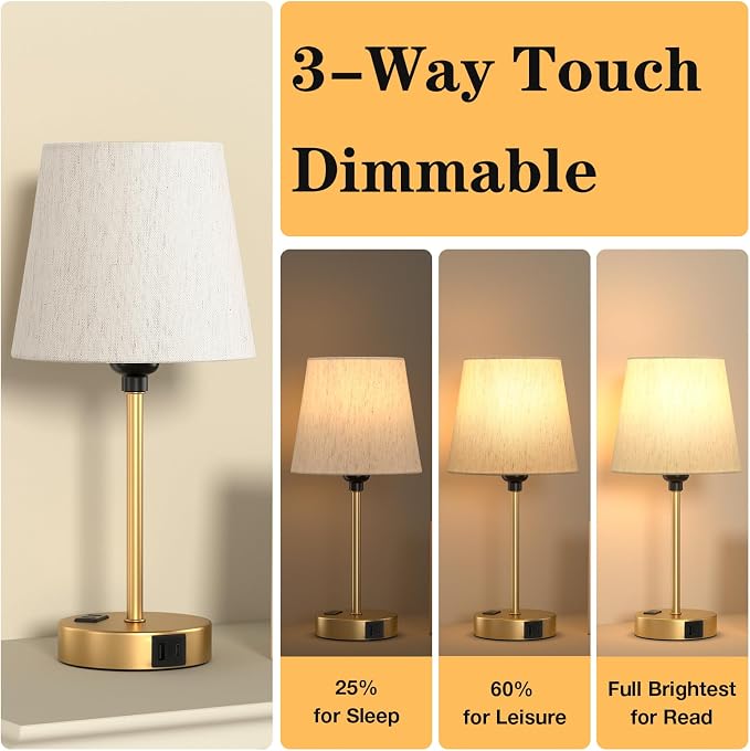 Gold Bedside Lamps Set 2 for Bedroom - Image 5