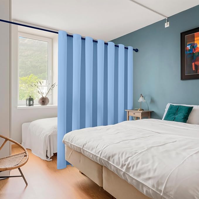 ChrisDowa Room Divider Curtains Long Sliding Door Curtain, Sky Blue | 100W x - Image 2