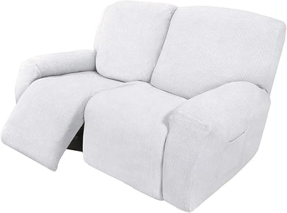 Easy-Going 6 Pieces Recliner Loveseat Stretch Sofa Slipcover Sofa Cover Furniture Protector Couch Soft with Elastic Bottom Kids, Spandex Jacquard Fabric Small Checks Snow White
