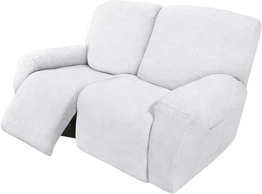 Easy-Going 6 Pieces Recliner Loveseat Stretch Sofa Slipcover Sofa Cover Furniture Protector Couch Soft with Elastic Bottom Kids, Spandex Jacquard Fabric Small Checks Snow White