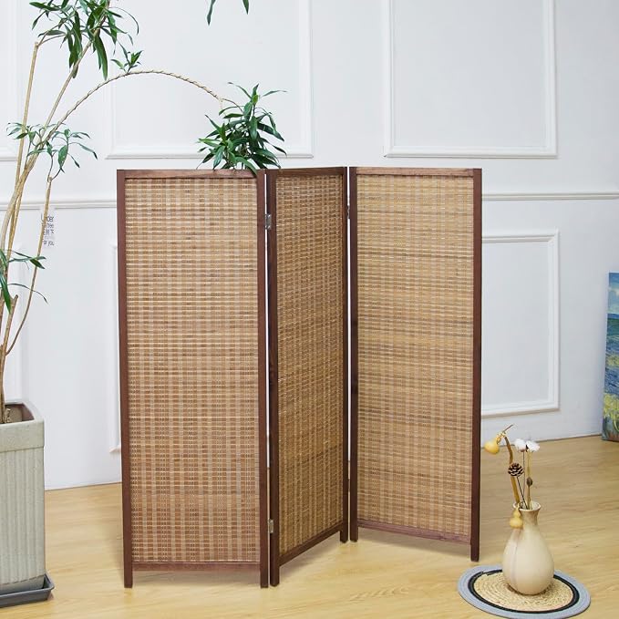 3 Panel Short Room Divider Screen, Small Bamboo Panel Divider - Image 4