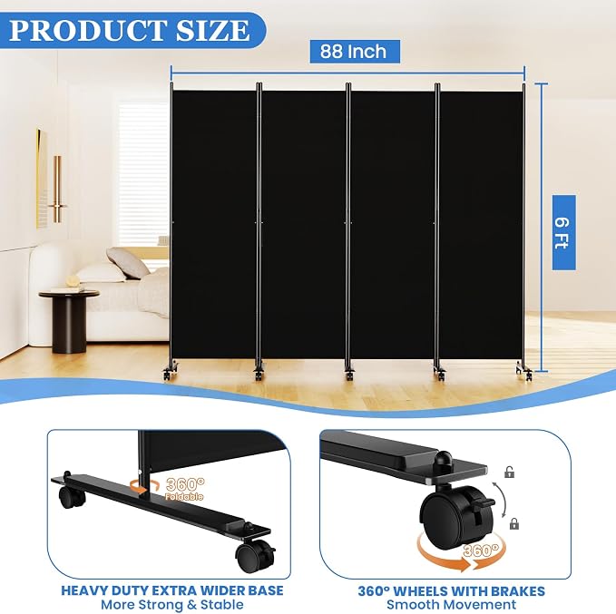 SUNALLY Room Divider Privacy Screens, 4 Panels Dividers - Image 2