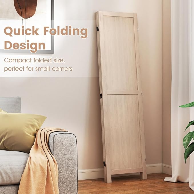 GIANTEX 3 Panel Folding Wooden Room Divider 67" Tall, No Assembly | - Image 6
