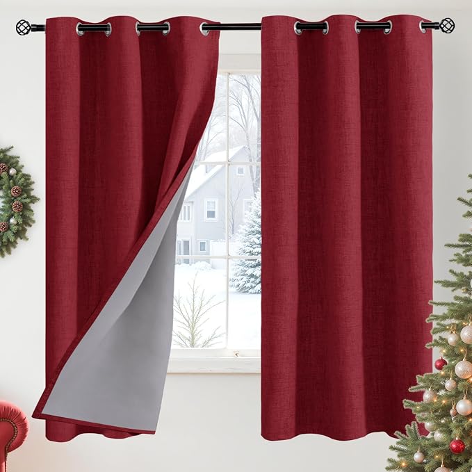 YoungsTex Burgundy Linen Blackout Curtains 63 Inches Long by YoungsTex
