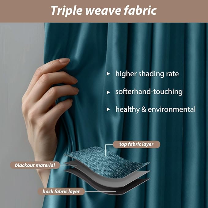 Room Divider Curtains with Ceiling Curtain Track Set Window Curtain for Bedroom,Living Room Total Blackout Thermal Insulated Privacy Ceiling Track Curtain W 15 × H 8 FT Azure Blue drape&Black track