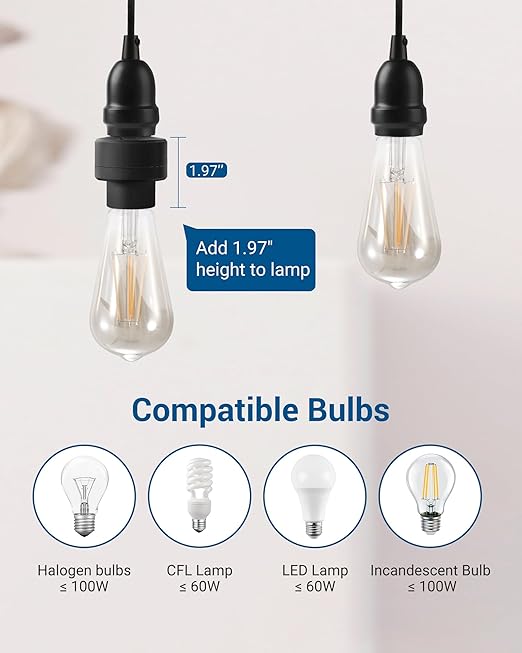 DEWENWILS Remote Control Light Socket, Wireless Light Switch for Pull Chain Light Lamp Fixtures, 100FT Range, No Wiring Needed, ETL Listed(1 Wall Mounted Controller+1 Bulb Base, Shorter Version)