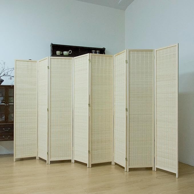 8 Panel Bamboo Room Divider, 5.6 ft Tall Folding Privacy Screen, Freestanding by PawlaBay