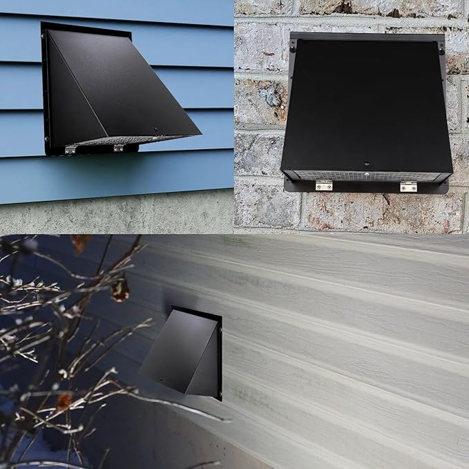 4 Inch Dryer Vent Cover Outside,Dryer Vent Cover Outdoor Wall Vent Hood Dryer Exhaust Vent Cap,Hooded Wall Vent with Screen & Damper,Wall Mount Extractor Vent for Dryer Duct AC,Galvanized Steel,Black