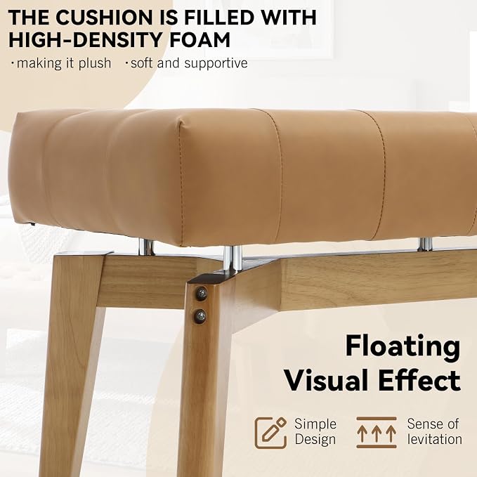 DUOMAY Brown PU Upholstered Entryway Bench Window Bench | 45.5 End of Bed Bench - Image 3