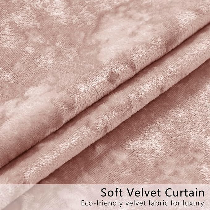 SMILETIME Pink Crushed Velvet Curtains 52x90 inch Luxurious Thermal Insulated Soundproof Drapes for Living Room Bedroom Office Soft and Durable Light-Filtering Window Treatments, 2 Panels