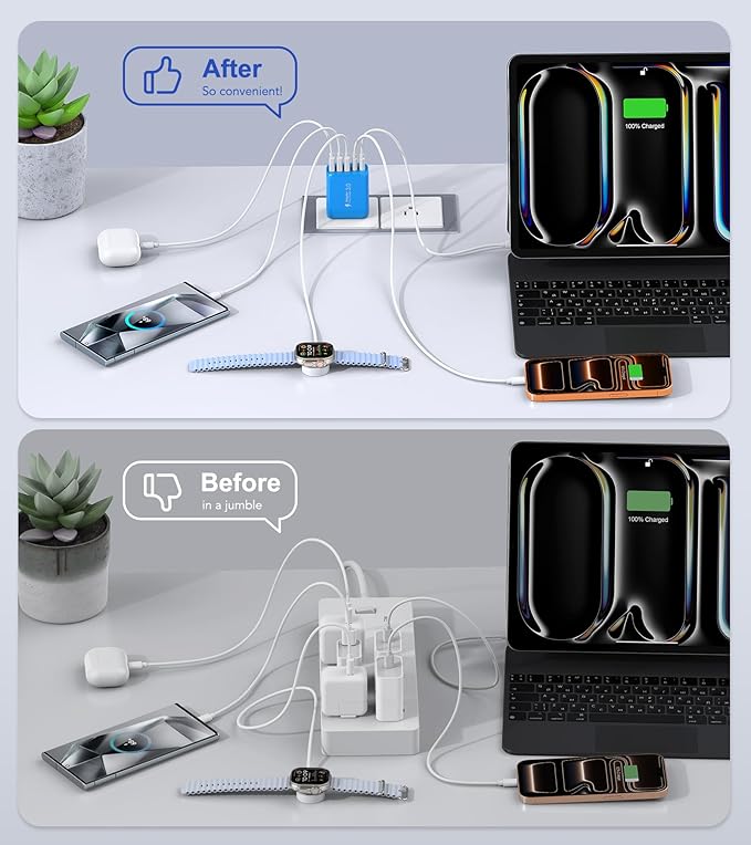2-Pack USB C Wall Charger Block,60W 5-Port C Charger Fast Charging Block PD Power Adapter +QC 3.0 Multiport Type C Box Charger Cube USB A Wall Plug for iPhone 14/15/16/17 Pro Max,Samsung Galax