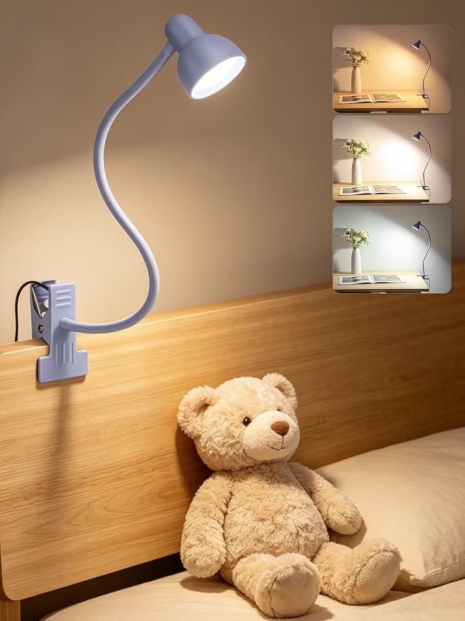 Clip on Lamp USB Reading Light, 3 Color Modes Purple | 10 Brightness Dimmable by Uchoiceme
