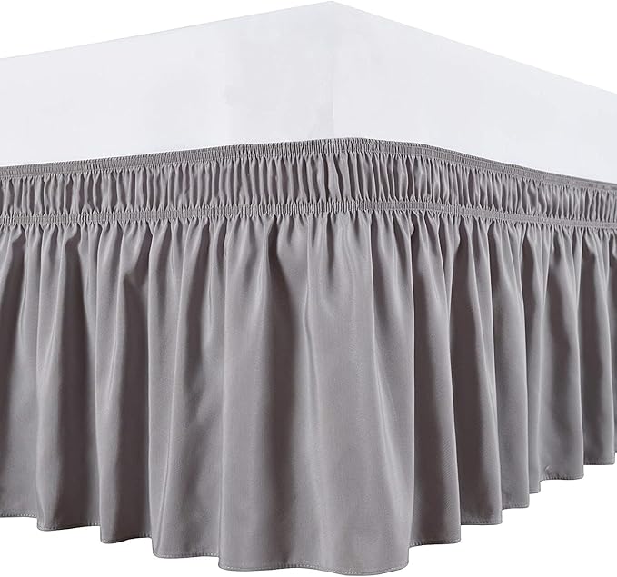 Silver Wrap Around Bed Skirts with 16" Drop - Three Sides Fabric Adjustable Elastic Dust Ruffle Silky Soft -600 TC Stretchy Bed Skirt-Twin(39"X 75") Silver