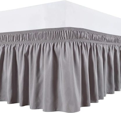 Silver Wrap Around Bed Skirts with 16" Drop - Three Sides Fabric Adjustable Elastic Dust Ruffle Silky Soft -600 TC Stretchy Bed Skirt-Twin(39"X 75") Silver