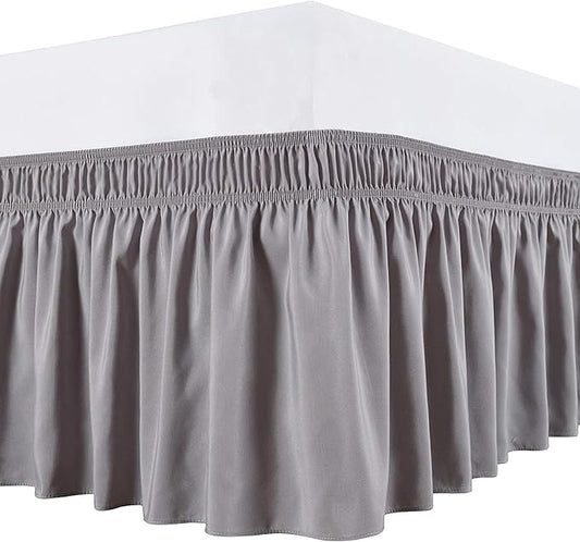Silver Wrap Around Bed Skirts with 16" Drop - Three Sides Fabric Adjustable Elastic Dust Ruffle Silky Soft -600 TC Stretchy Bed Skirt-Twin(39"X 75") Silver