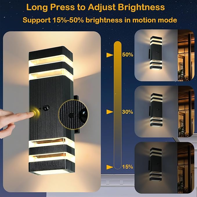 iYogaled Motion Sensor Outdoor Wall Lights with 3 Lighting Modes, Dusk to Dawn Porch Light with Bulbs Include, IP65 Waterproof Modern Black Wall Sconce for Patio, Garage, Front Door