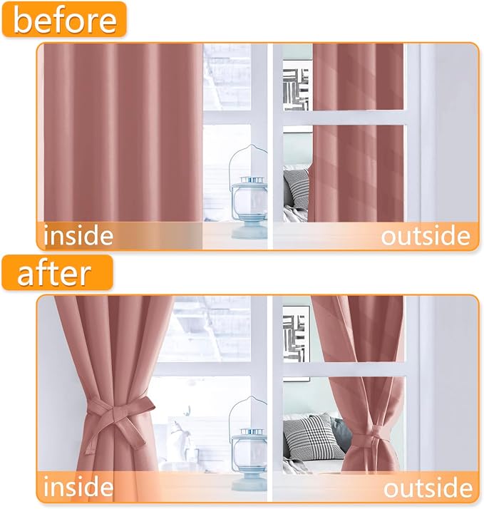 Room Darkening Curtains for Bedroom 2 Panels Dusty Rose 42x72 Inch | Noise - Image 4