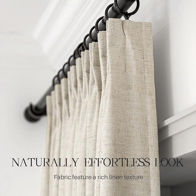100% Blackout Pinch Pleated Linen Curtains 108 Inches Long - Image 3