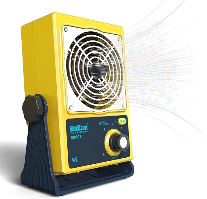 Anti-Static Ion Fan, Ion Electric Fan, Static Eliminator, Electronic Manufacturing Maintenance, Scientific Research Laboratory, Chip Packaging to Eliminate Static Electricity (BK001-Yellow)