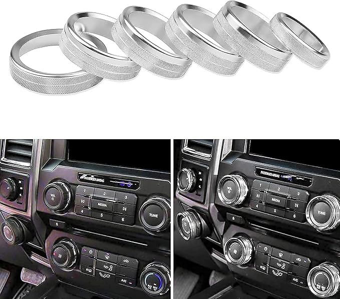 Knob Cover for F150 AC Climate Control Switch/Trailer/4WD/VOL/Tune Button Interior Center Console Trim Accessories Compatible with Ford F150 XLT 2016 2017 2018 2019 (Silver 6 Pcs)