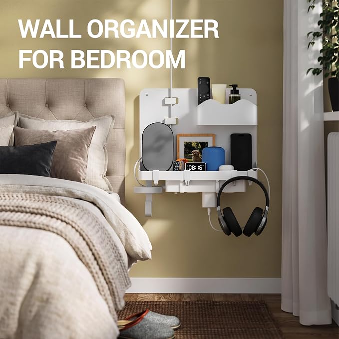 Bedside Shelf, Dorm Room Essentials Metal Floating Shelves | Wall Organizer - Image 7