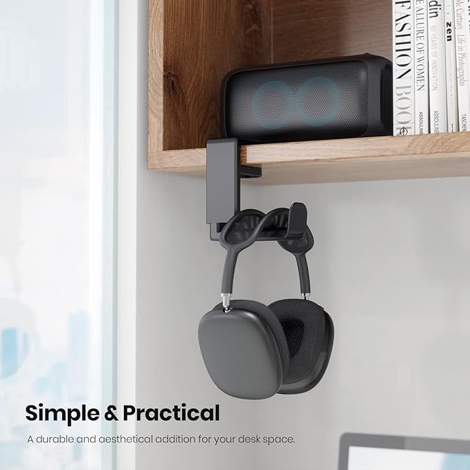 3in1 Rotating Headphone Holder - EURPMASK 3in1 PC Gaming Headset Holder w/Detachable Controller Holder, Adjustable Clamp-on Headset Stand,Headphone Hanger Hook Under Desk w/Cable Clip Organizer,Black