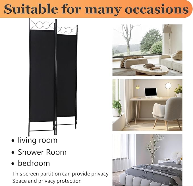 PayLessHere 4 Panel Room Divider 6FT Steel Frame Screen Folding Privacy Divider - Image 6