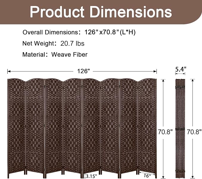 RHF Room Divider Panel, Partition Room Dividers, 8Panel Privacy Screen - Image 3