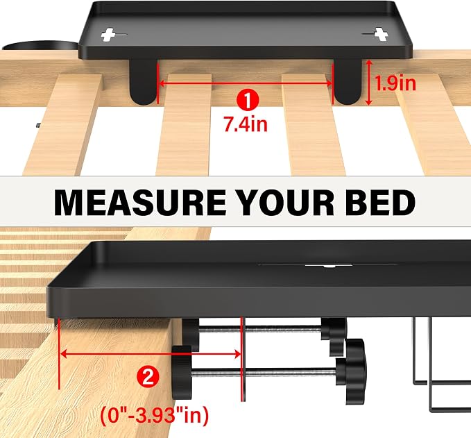 Bedside Shelf, Metal Bed Shelf For Dorm Room Clip On Floating Tray | College - Image 2