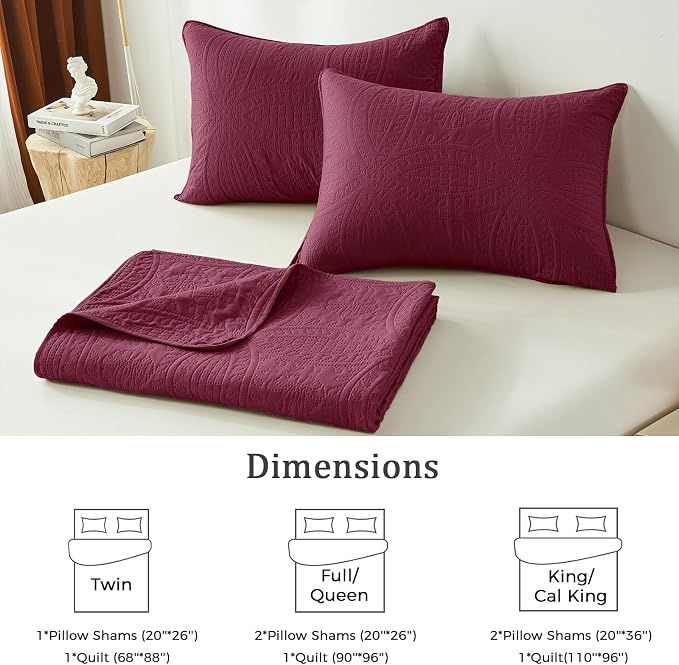 akkialla Burgundy Full/Queen Quilt Set, Ultrasonic Lightweight Bedspread - Image 6