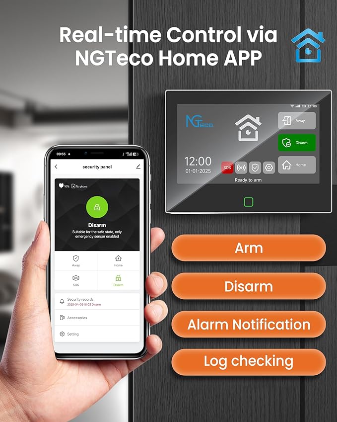 Wireless Home Alarm System 9 PCS, 2.4G WiFi Alarm System with 7 in Touchscreen, Remotes, Door Sensors, Motion Detector for Home, Apartment Security, Compatible with Alexa & Google, No Monthly fees