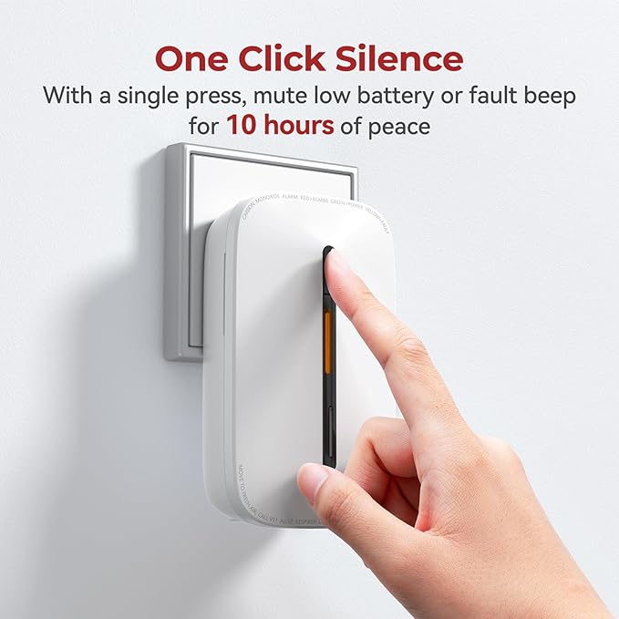 Siterlink Carbon Monoxide Detectors Plug in,10 Year Replaceable Battery Operated Co Monitor Alarm,Plug and Play Co Detector,Portable Carbon Monoxide Detector for Home,Traval,RV,Hotel GS846A 1 Pack