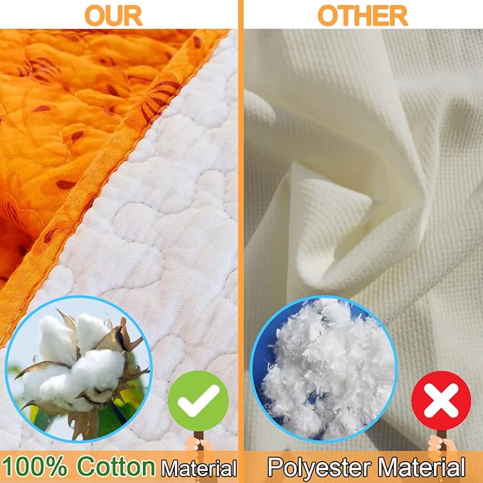 EVENHUG 100% Cotton Quilt Twin Size Orange Sunflower Bedding Set Floral - Image 6