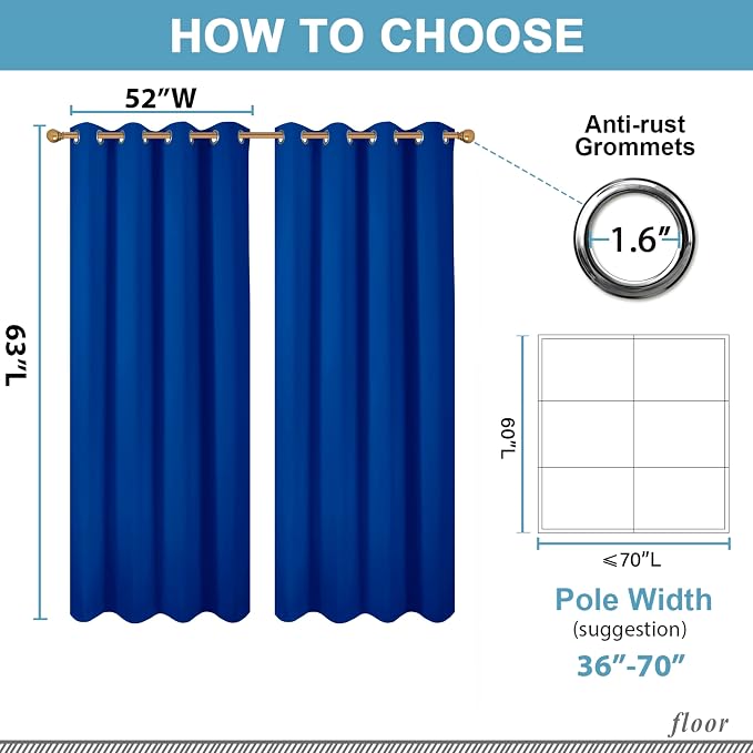 Diraysid Royal Blue Grommet Blackout Curtains - Image 3