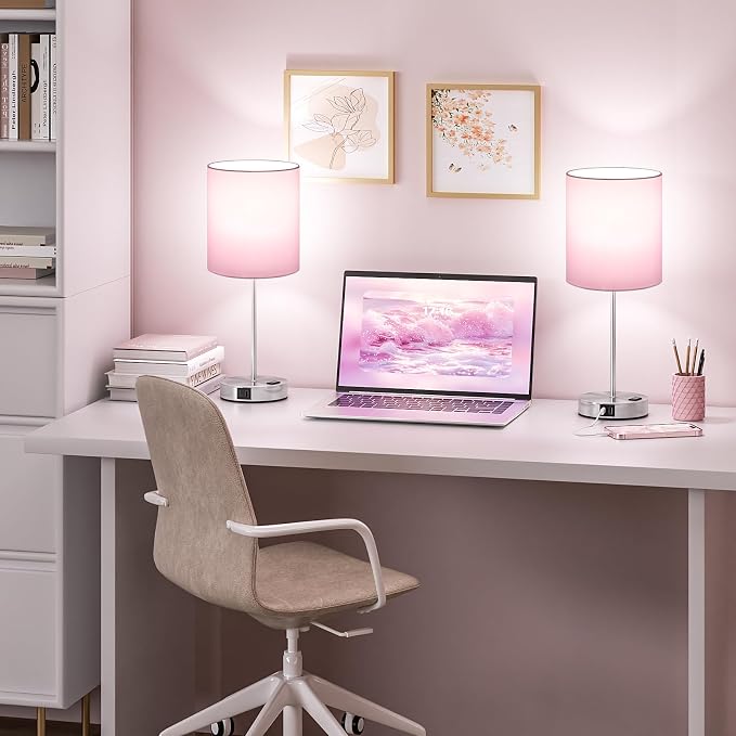 17.6" Pink Touch Lamps for Bedroom Set of 2 - Image 6