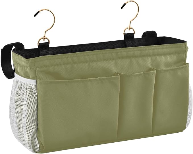 Olive Color Bedside Caddy Storage Bag Bedside Organizer by KOPIRIT