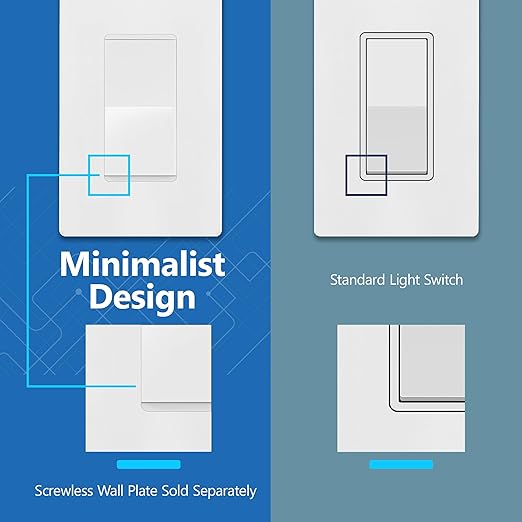 LIDER Matte White Minimalist Design Decorator Switch, Frameless Paddle Wall Light Switch, On/Off Rocker Switch, 3-Way or Single Pole, Residential Grade, UL Listed, 3 Wire, 15A 120-277VAC, 10 Pack