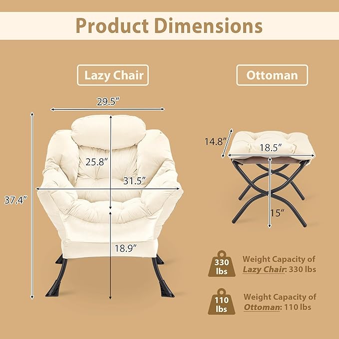 Youtanic Lazy Chair with Folding Ottoman, Accent Chair Velvet Upholstered with - Image 3