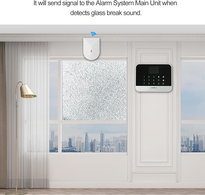Glasstrek Glass Break Sensor Audio Detector Shock Sensor Car Alarm Effective Range 9 Metre Diameter Suitable for Residential Glass Doors and Office Building Window