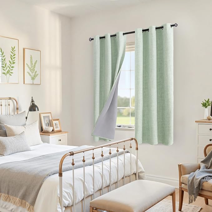 YoungsTex Sage Green Linen Blackout Curtains 63 Inch Length 2 Panels - Image 3