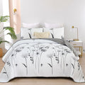 Dinjoy Floral Quilt Bedding Set Queen Size 3 Pieces Grey Flower Bedspread | by DINJOY