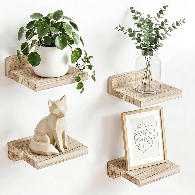 Fixwal Small Floating Shelves for Wall | Rustic wood shelf for displaying mini by Fixwal
