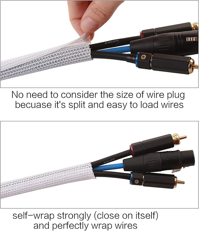 Alex Tech 10ft - 3/8 inch Cord Protector Wire Loom Tubing Cable Sleeve Split Sleeving for USB Cable Power Cord Audio Video Cable - Protect Cat from Chewing Cords - White