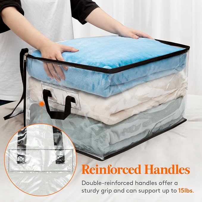 Lifewit 3 Pack Clear Clothes Storage Bags, 60L Plastic Blanket Vinyl Foldable - Image 4