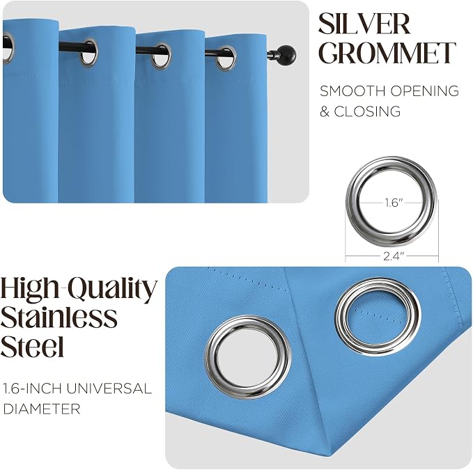 CUCRAF Custom Light Blue Blackout Curtains 1 Panel Set, Thermal Insulated - Image 2