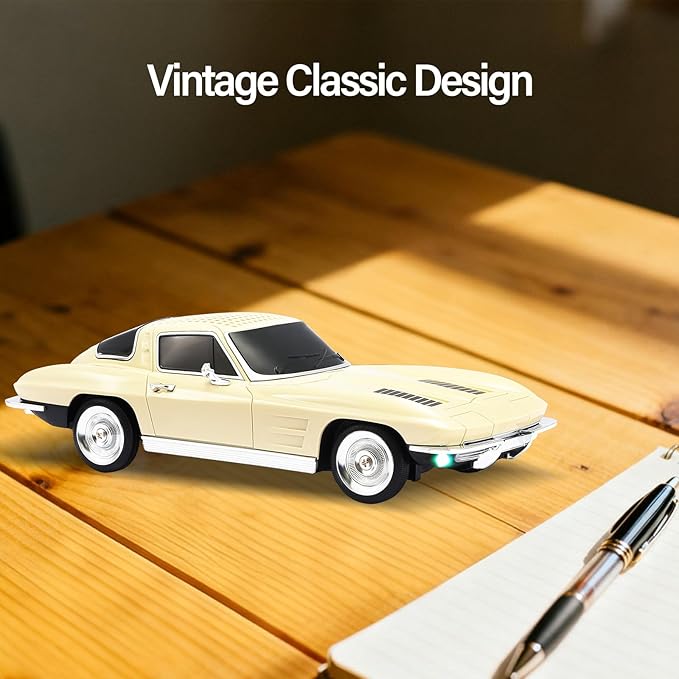 WSTER Retro American Style car Bluetooth Speaker, Portable Wireless Outdoor Speaker, TWS Stereo, Support USB/TF/AUX, Party Bluetooth Speaker with Microphone,Classic car Gifts for Men(Beige)