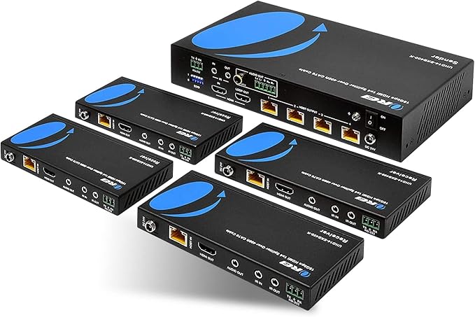 OREI 1x4 HDMI Extender Splitter HDBaseT 4K, Multiple Over Single Cable CAT6/7 4K@60Hz 4:4:4 HDCP 2.2 With IR Remote EDID Management, HDR - Up to 400 Ft - Loop Out - Low Latency - Full Support