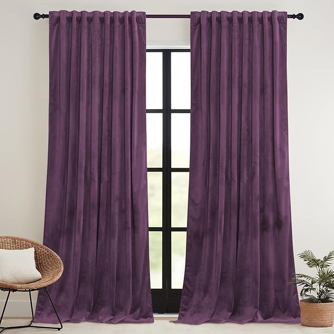 RYB HOME Purple Velvet Blackout Curtains 84 inches - Image 2