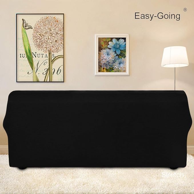 Easy-Going Stretch Oversized Sofa Slipcover 1-Piece Sofa Cover Furniture Protector Couch Soft with Elastic Bottom for Kids, Polyester Spandex Jacquard Fabric Small Checks Black