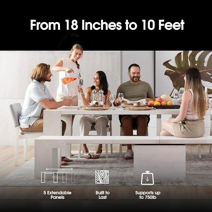 Transformer Table - Solid Wood Extendable Dining Table, Seats 2-12, Extendable Dining Room Table, Space-Saving Furniture, Expandable Dining Furniture (White, Table + Coffee Table)